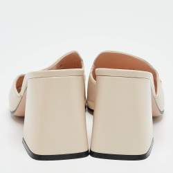 Pre Owned Gucci Cream Leather Horsebit Slide Sandals Size 38