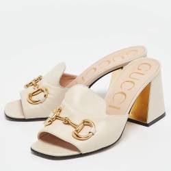 Pre Owned Gucci Cream Leather Horsebit Slide Sandals Size 38