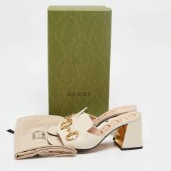 Pre Owned Gucci Cream Leather Horsebit Slide Sandals Size 38