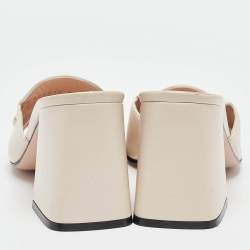 Pre Owned Gucci Cream Leather Horsebit Slide Sandals Size 39.5