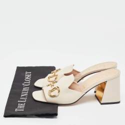 Pre Owned Gucci Cream Leather Horsebit Slide Sandals Size 39.5