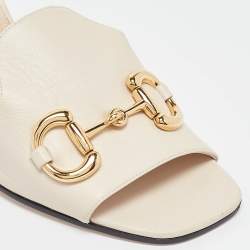 Pre Owned Gucci Cream Leather Horsebit Slide Sandals Size 39.5