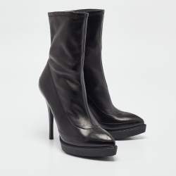Gucci Black Leather Wimbledon Platform Ankle Boots Size 38.5