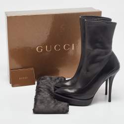 Gucci Black Leather Wimbledon Platform Ankle Boots Size 38.5