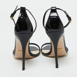 Gucci Black Patent Leather Ilse Ankle Strap Sandals Size 36.5