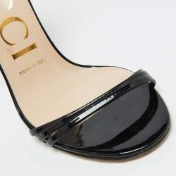 Gucci Black Patent Leather Ilse Ankle Strap Sandals Size 36.5