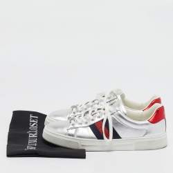 Gucci Silver Leather Web Ace Sneakers Size 37.5