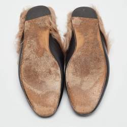Pre Owned Gucci Black Leather and Fur Tiger Embroidered Princetown Mules Size 41