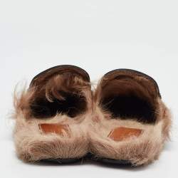 Pre Owned Gucci Black Leather and Fur Tiger Embroidered Princetown Mules Size 41
