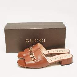 Gucci Brown Leather Zumi Slide Sandals Size 40.5