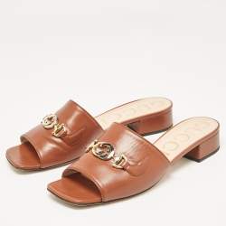 Gucci Brown Leather Zumi Slide Sandals Size 40.5