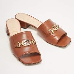 Gucci Brown Leather Zumi Slide Sandals Size 40.5