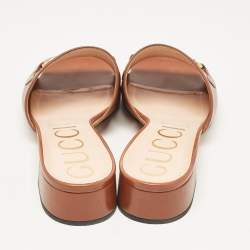 Gucci Brown Leather Zumi Slide Sandals Size 40.5