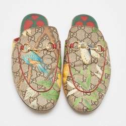 Pre Owned Gucci Brown/Beige GG Supreme Canvas Tian Print Princetown Flat Mules Size 41