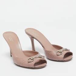 Gucci Pale Pink Guccissima Leather Horsebit Open Toe Mules Size 38.5