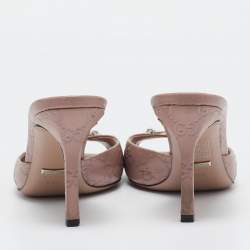 Gucci Pale Pink Guccissima Leather Horsebit Open Toe Mules Size 38.5