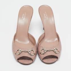 Gucci Pale Pink Guccissima Leather Horsebit Open Toe Mules Size 38.5