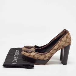 Gucci Beige/Brown GG Canvas and Leather Platform Pumps Size 38.5