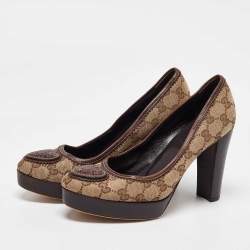 Gucci Beige/Brown GG Canvas and Leather Platform Pumps Size 38.5