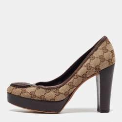 Gucci Beige/Brown GG Canvas and Leather Platform Pumps Size 38.5