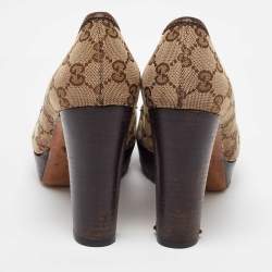 Gucci Beige/Brown GG Canvas and Leather Platform Pumps Size 38.5