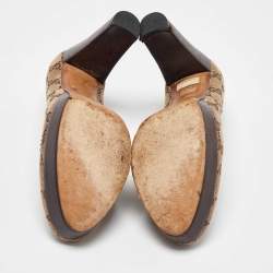 Gucci Beige/Brown GG Canvas and Leather Platform Pumps Size 38.5