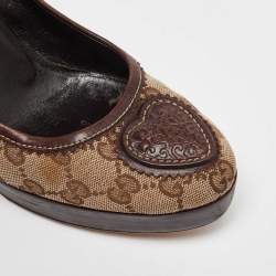 Gucci Beige/Brown GG Canvas and Leather Platform Pumps Size 38.5
