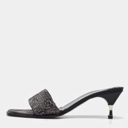 Gucci Black Fabric Crystal Embellished Slide Sandals Size 38.5
