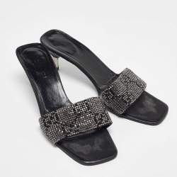 Gucci Black Fabric Crystal Embellished Slide Sandals Size 38.5