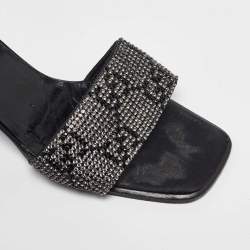 Gucci Black Fabric Crystal Embellished Slide Sandals Size 38.5