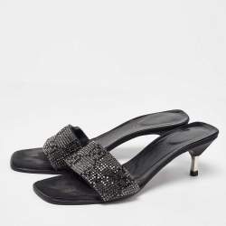 Gucci Black Fabric Crystal Embellished Slide Sandals Size 38.5