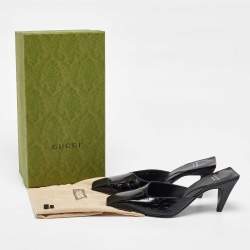Gucci Black Croc Embossed Leather Mock Mules Size 38