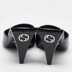 Gucci Black Croc Embossed Leather Mock Mules Size 38