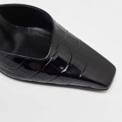 Gucci Black Croc Embossed Leather Mock Mules Size 38