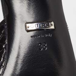 Gucci Black Croc Embossed Leather Mock Mules Size 38