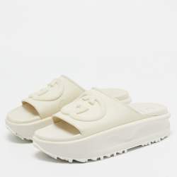 Pre Owned Gucci Cream Rubber GG Flat Sandals Size 36
