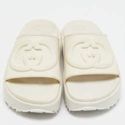 Pre Owned Gucci Cream Rubber GG Flat Sandals Size 36