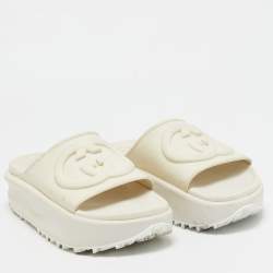 Pre Owned Gucci Cream Rubber GG Flat Sandals Size 36