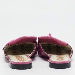 Pre Owned Gucci Purple Patent Leather GG Marmont Fringed Flat Mules Size 38.5