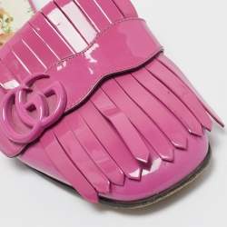 Pre Owned Gucci Purple Patent Leather GG Marmont Fringed Flat Mules Size 38.5