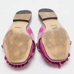 Pre Owned Gucci Purple Patent Leather GG Marmont Fringed Flat Mules Size 38.5