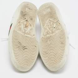 Pre Owned Gucci White Leather and Snakeskin Embossed Ace Lace Up Sneakers Size 38