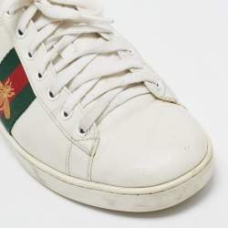 Pre Owned Gucci White Leather and Snakeskin Embossed Ace Lace Up Sneakers Size 38