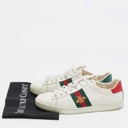 Pre Owned Gucci White Leather and Snakeskin Embossed Ace Lace Up Sneakers Size 38