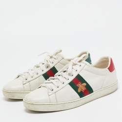 Pre Owned Gucci White Leather and Snakeskin Embossed Ace Lace Up Sneakers Size 38