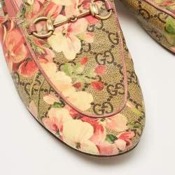 Pre Owned Gucci Beige/Brown GG Supreme Canvas Blooms Print Princetown Flat Mules Size 39