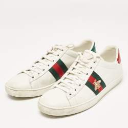 Gucci White Leather Bee Embroidered Web Ace Low Top Sneakers Size 37