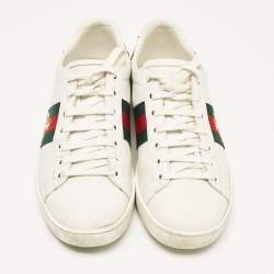 Gucci White Leather Bee Embroidered Web Ace Low Top Sneakers Size 37