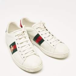 Gucci White Leather Bee Embroidered Web Ace Low Top Sneakers Size 37