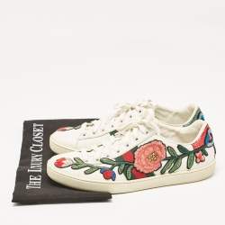 Gucci White Leather and Python Embossed Leather Ace Lace Up Sneakers Size 38